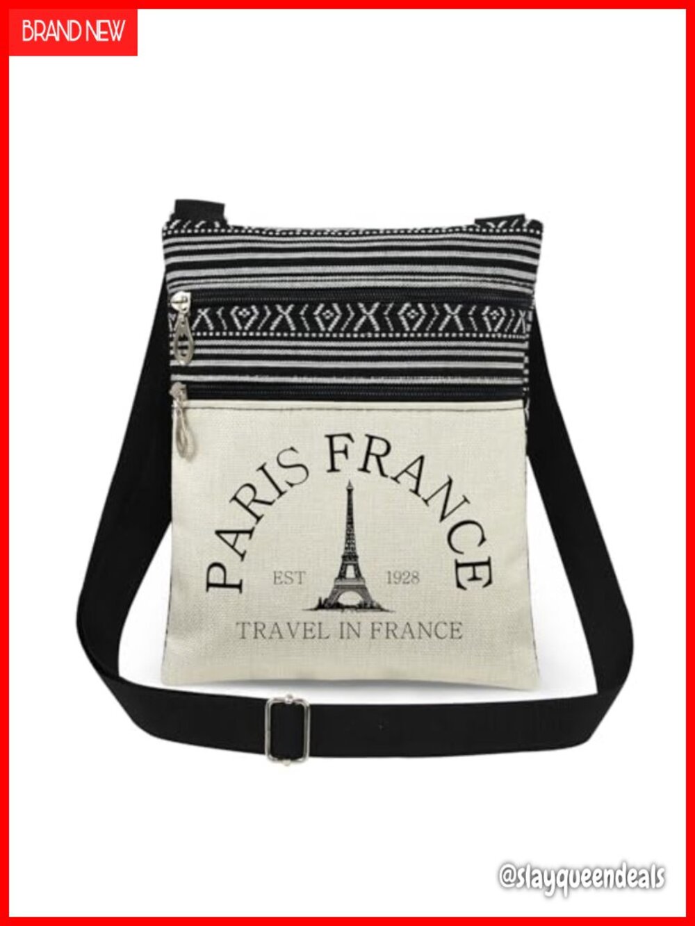 Paris Crossbody Bag Polyester Adjustable Strap Dual Zipper Purse